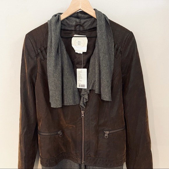 Anthropologie Hei Hei Brown Vegan Leather Jacket - Picture 5 of 13